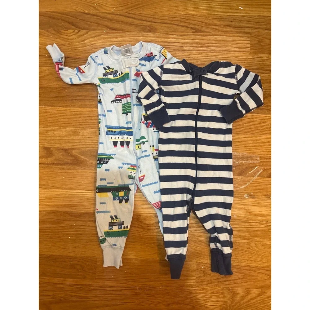 Hanna Andersson 2Pk Organic Cotton Sleepers 12-18 Months Boats Stripes Blue